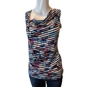 Ivanka Trump Women Blouse Top Tie Dye Striped Cowl Neck Black White Size X Small